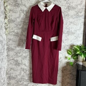 Elegant Burgundy and White Women's Dress